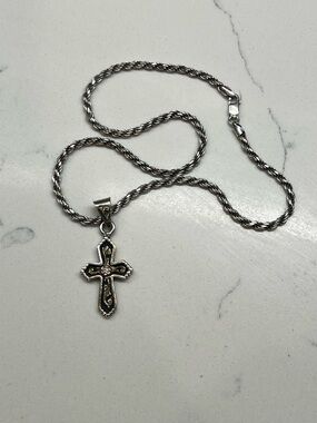 Silver-Gold Tone Cross Pendant Necklace - Classic Women's Jewelry